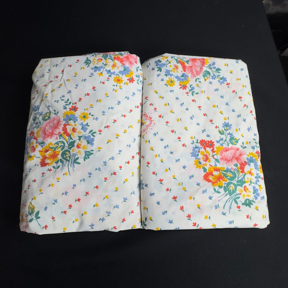Vintage Cannon Monticello Full Bed Sheet Set Floral Bouquet Cottagecore Percale